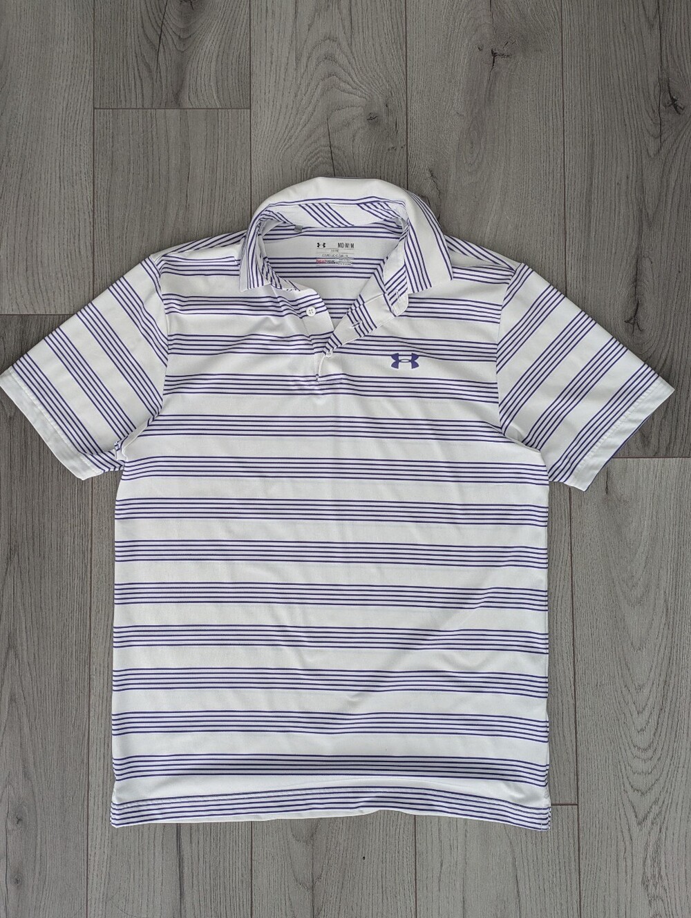 Under Armour Men’s White Polo with Purple Stripes